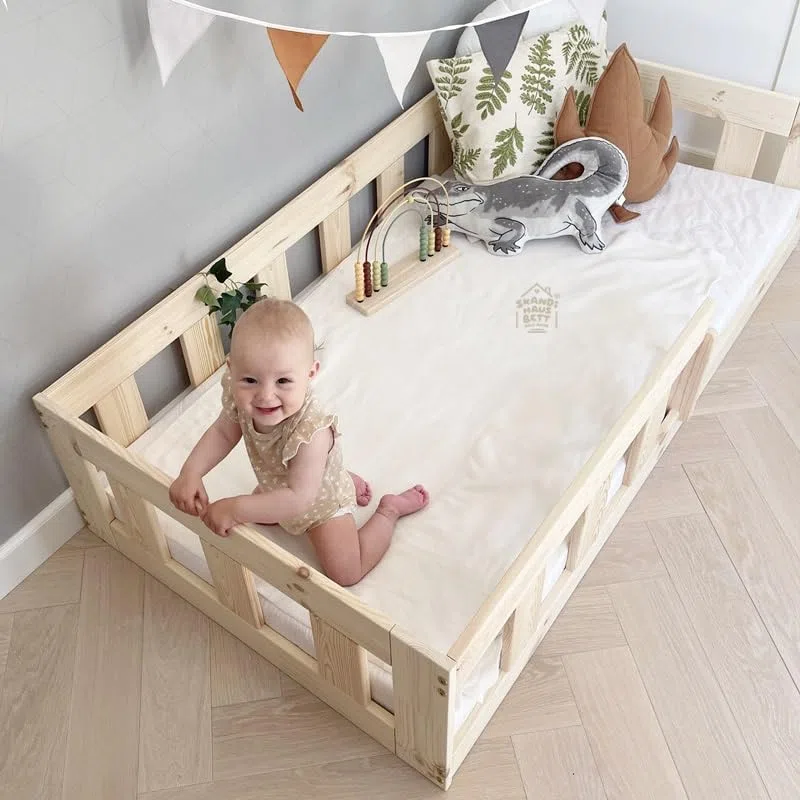 Lit au Sol 60x120 Bois Naturel Bébé Sécurité
