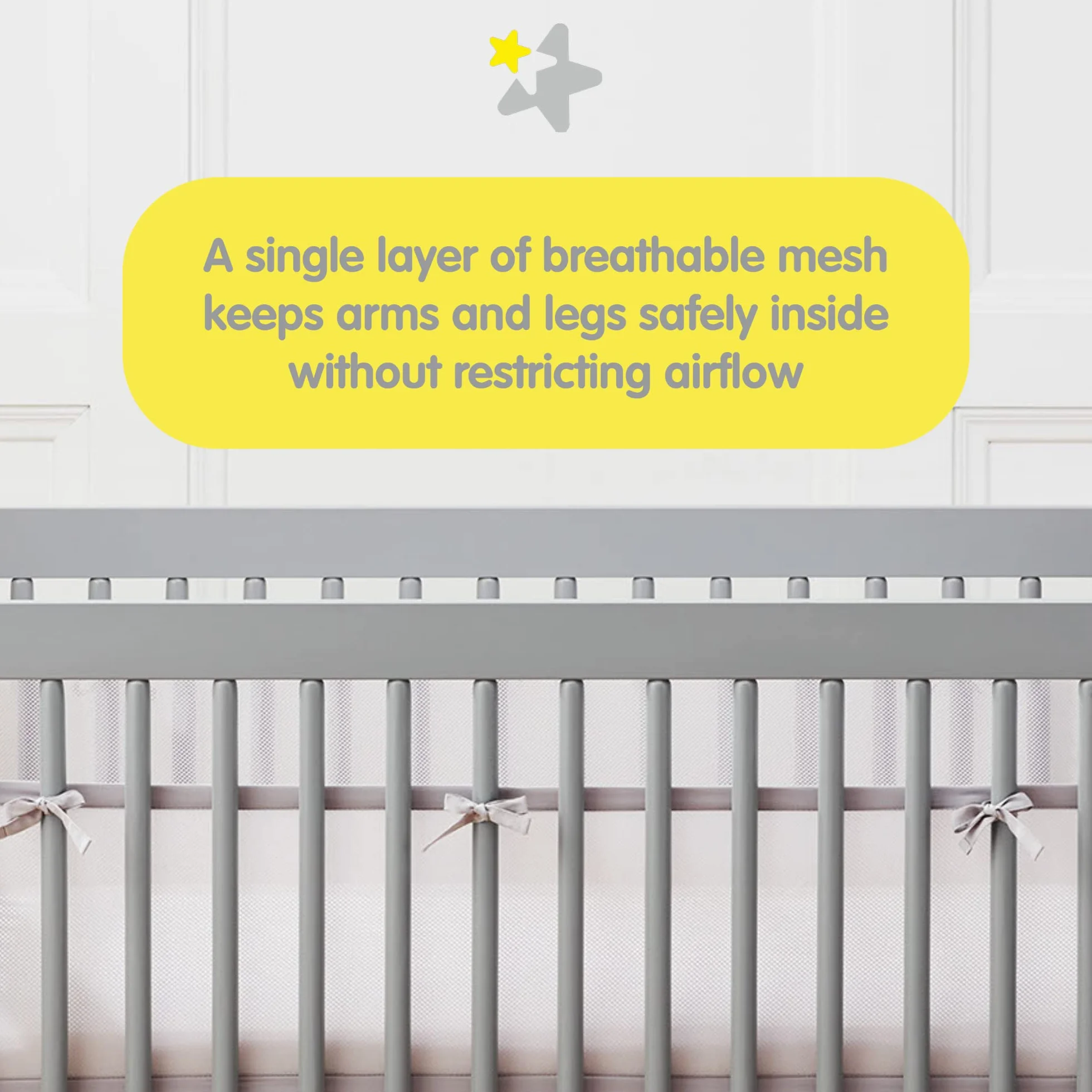 BreathableBaby Tour de lit 4 côtés pour berceau Doublure en maille Blanc