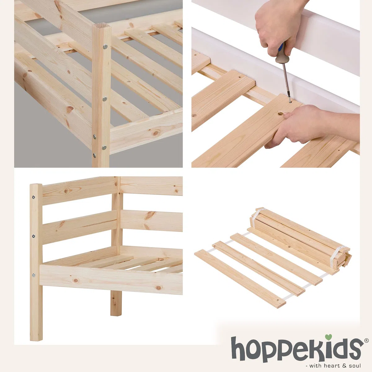 Hoppekids ECO Comfort Lit Enfant avec sommier à Lattes 70x160 Fabriqué à partir de pin Massif Bois Naturel