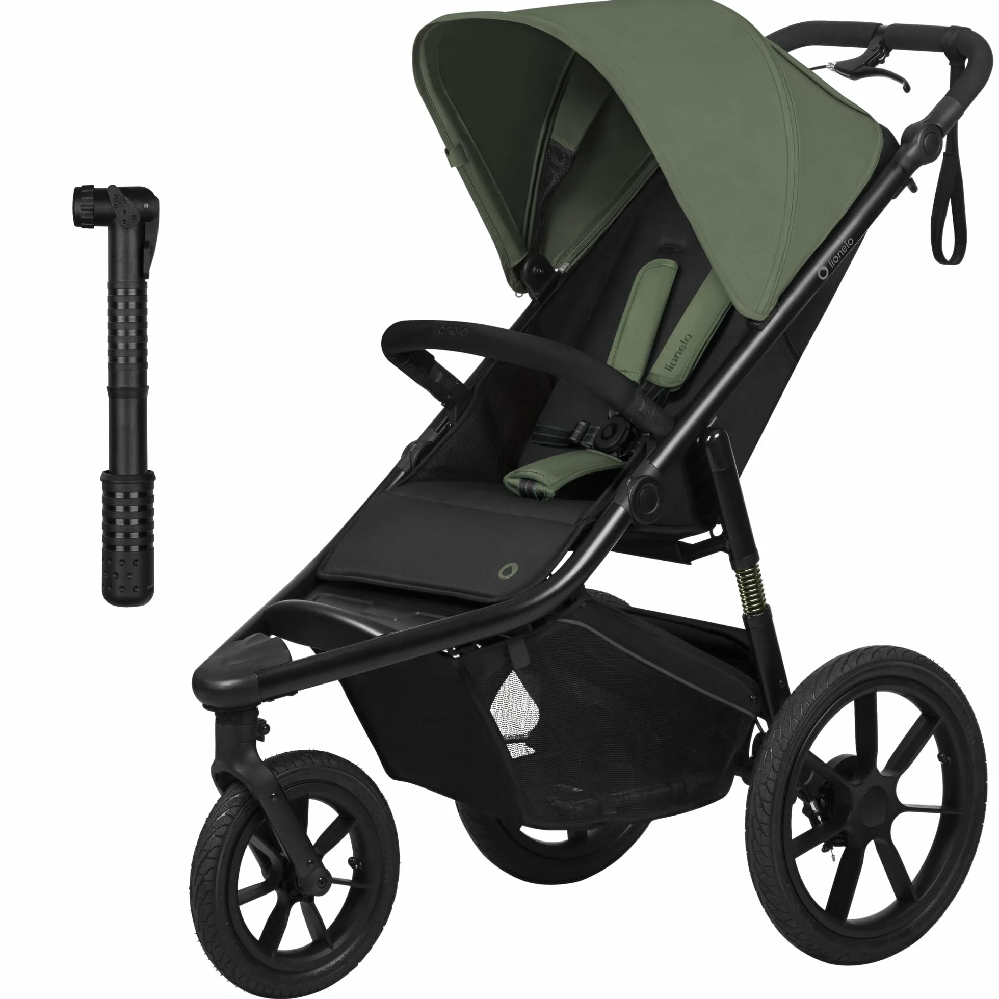 LIONELO AZURA Poussette Bébé de jogging de 6 mois à 22 kg Poussette 3 Roues de jogging Dossier Réglable pour Position Allongée Grandes Roues Gonflables Amortissement Complet Auvent XXL (Green)