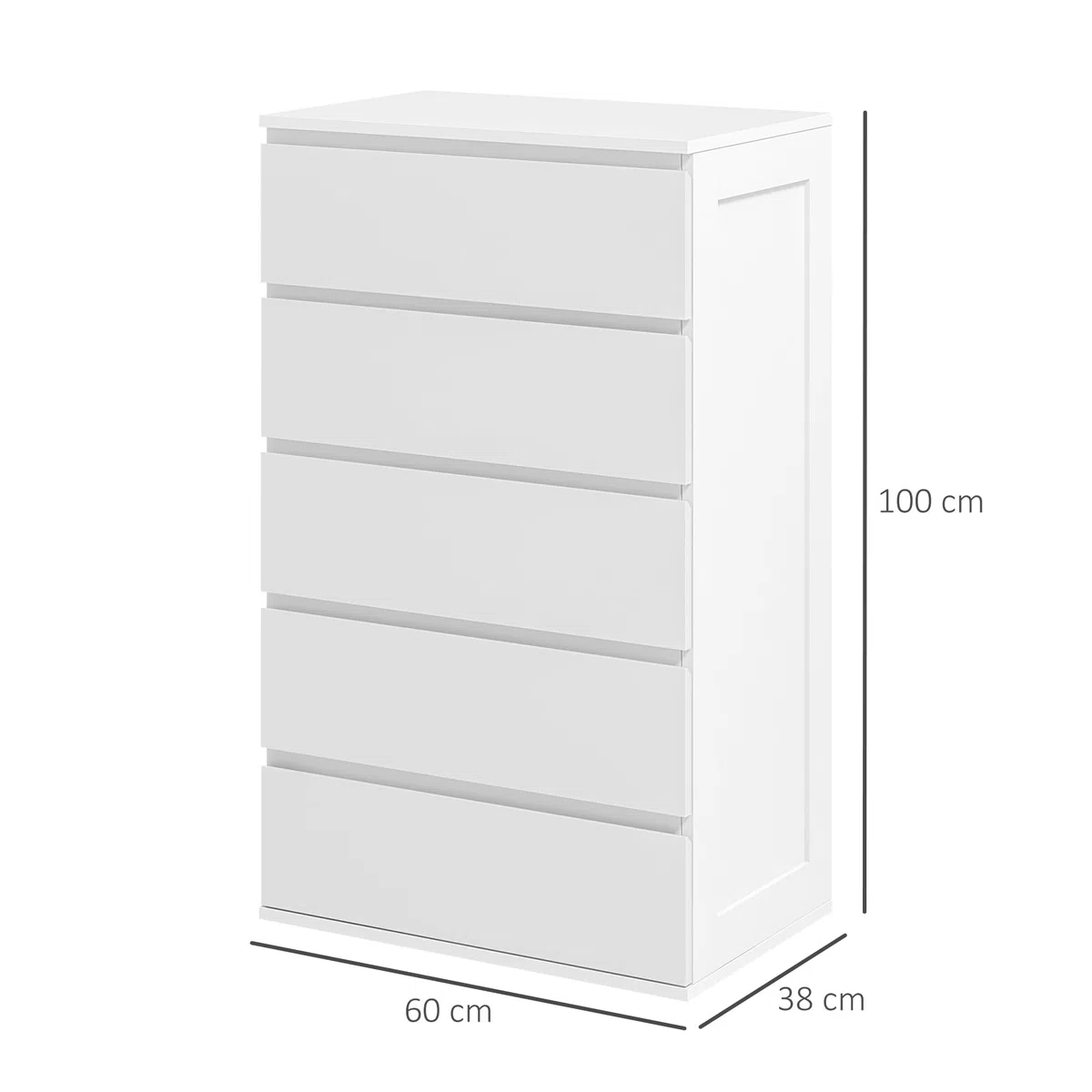 HOMCOM Commode 5 tiroirs, Meuble de Rangement étroit sans poignées, chiffonnier, Style Moderne, Commode pour Chambre à Coucher, Salon, Couloir, 60 x 39 x 100 cm, Blanc