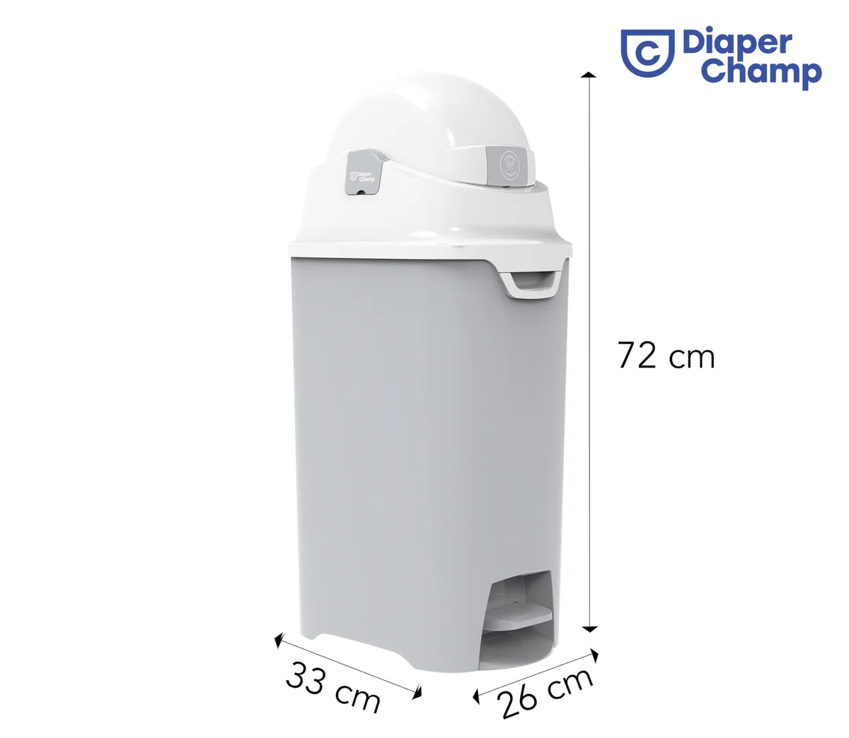 DIAPER CHAMP Handsfree Medium - incl 10 sacs ECO gratuits - Poubelle à couches anti-odeurs - mains libre - capacité idéale - crèches, micro-crèches, MAM - Sans cassettes de recharge - Gris