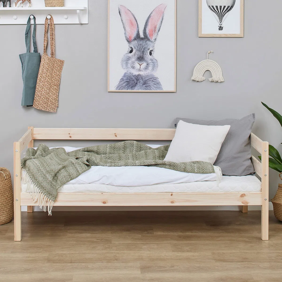 Hoppekids ECO Comfort Lit Enfant avec sommier à Lattes 70x160 Fabriqué à partir de pin Massif Bois Naturel