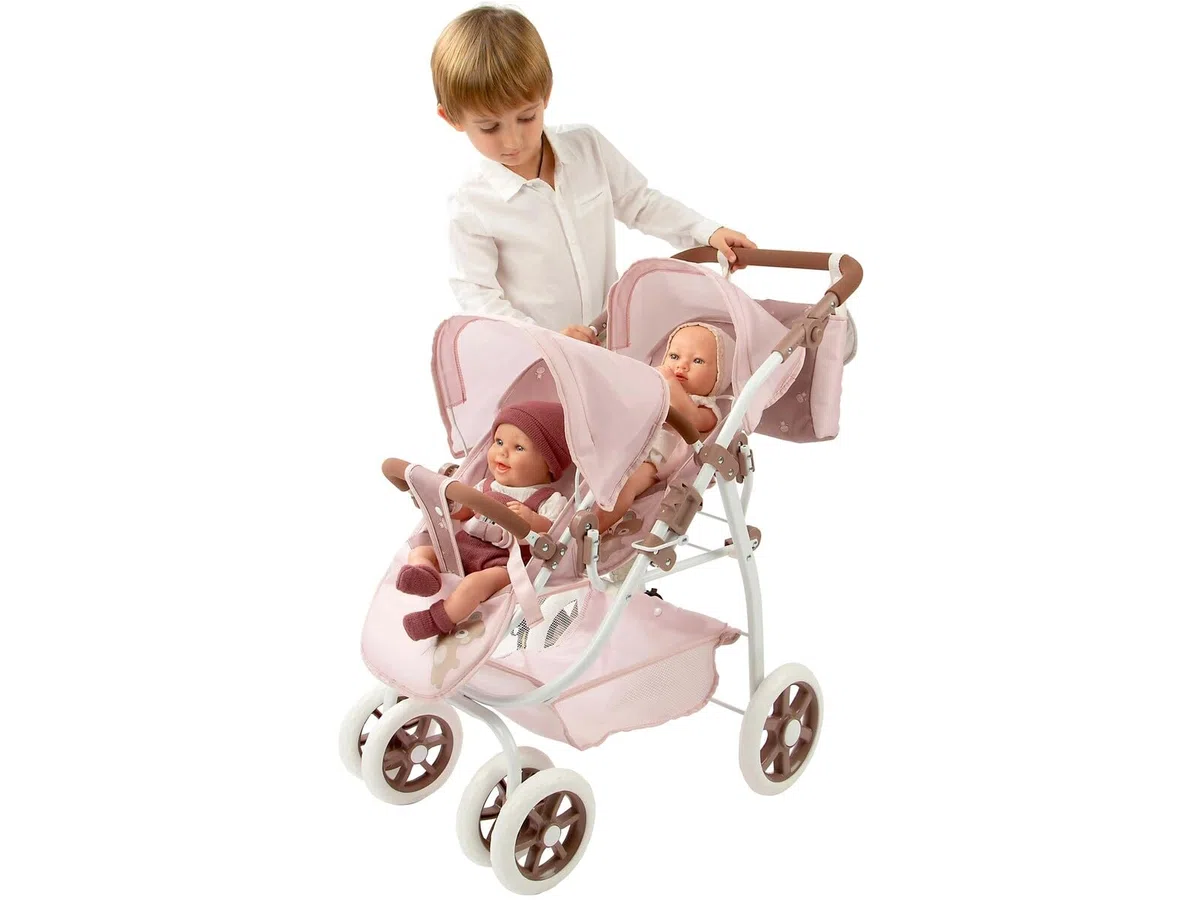 ARIAS - Poussette double Bear, pliable, avec roues avant pivotantes et guidon réglable. Comprend un sac. Hauteur du guidon : 47 à 77 cm. Dimensions : 45 x 70 x 73 cm. Jouet pour enfants de plus de 3