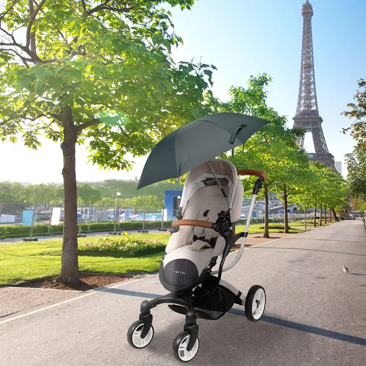 Parasol Universel, 72 cm Ombrelle pour Poussette, Protection UV 50+, avec Une Poignée Parapluie pour Poussette et Buggy - Noir