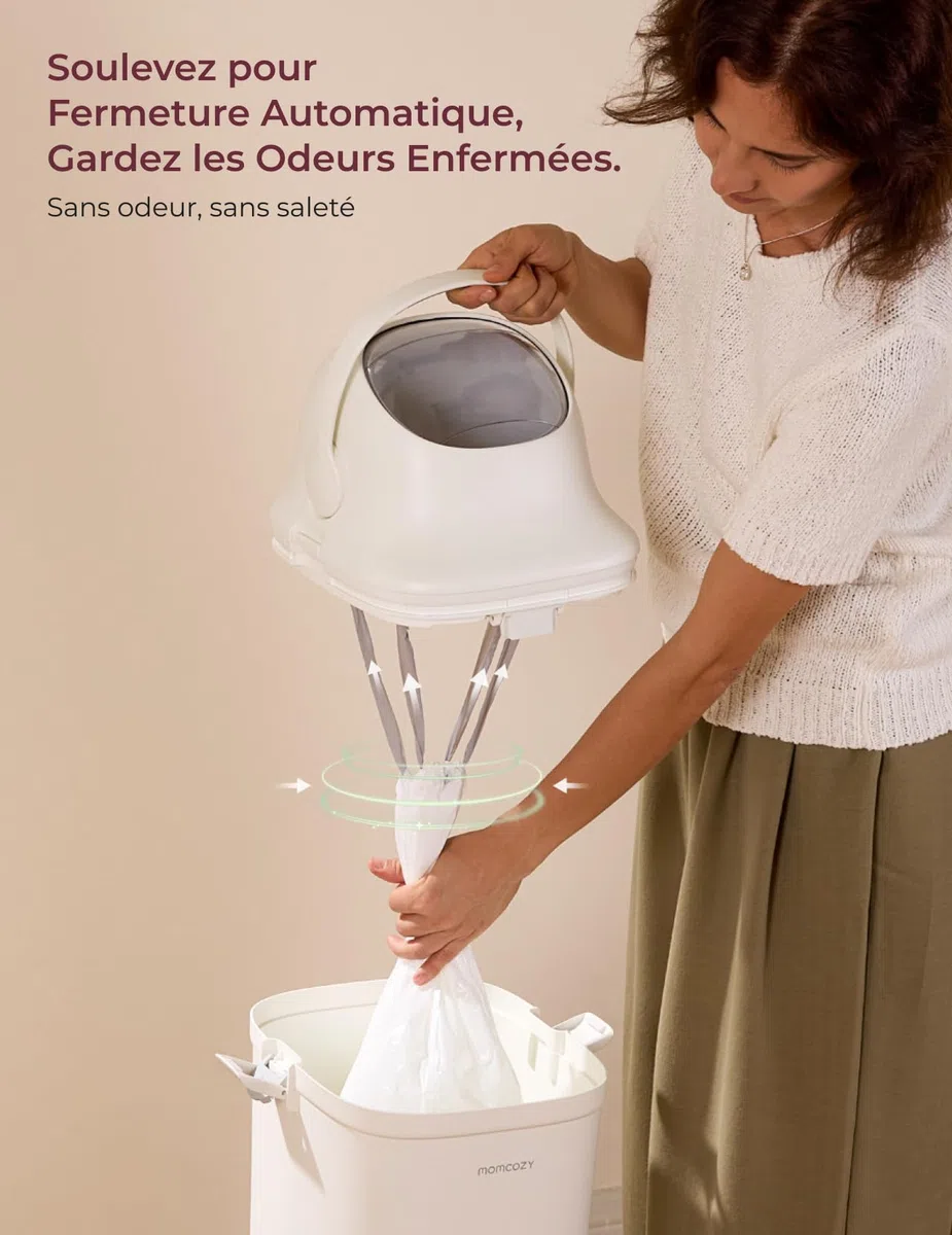 Momcozy Poubelle à Couches avec Contrôle des Odeurs Breveté à Triple Joint, Grande Capacité