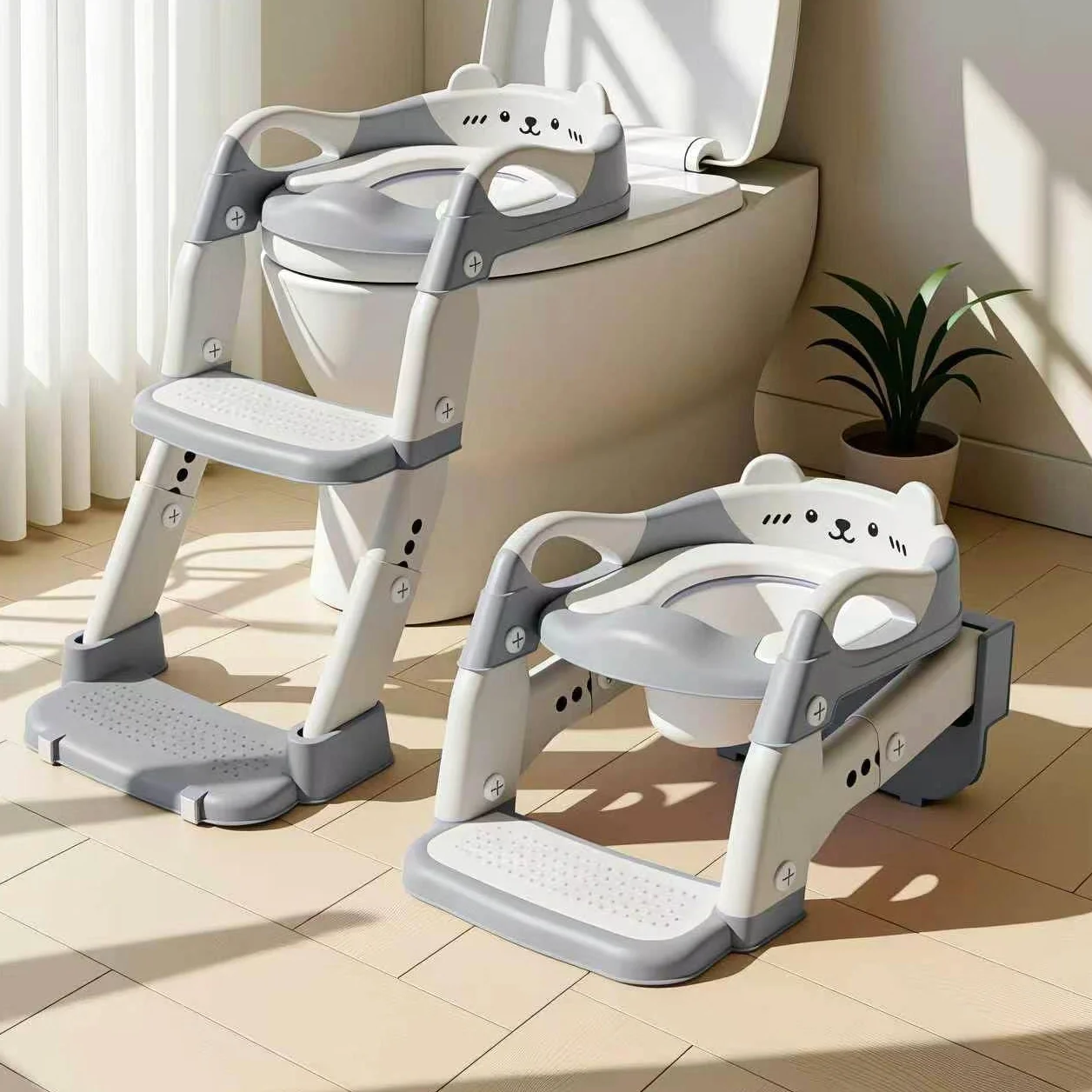 Reducteur Toilette Enfant—Adaptateur Toilette Enfant 3 en 1 AntidéRapant, RéSistant à L'Eau, Avec Pare éClaboussures IdéAl Pour L'Apprentissage de la Propreté en Autonomie (Gris)