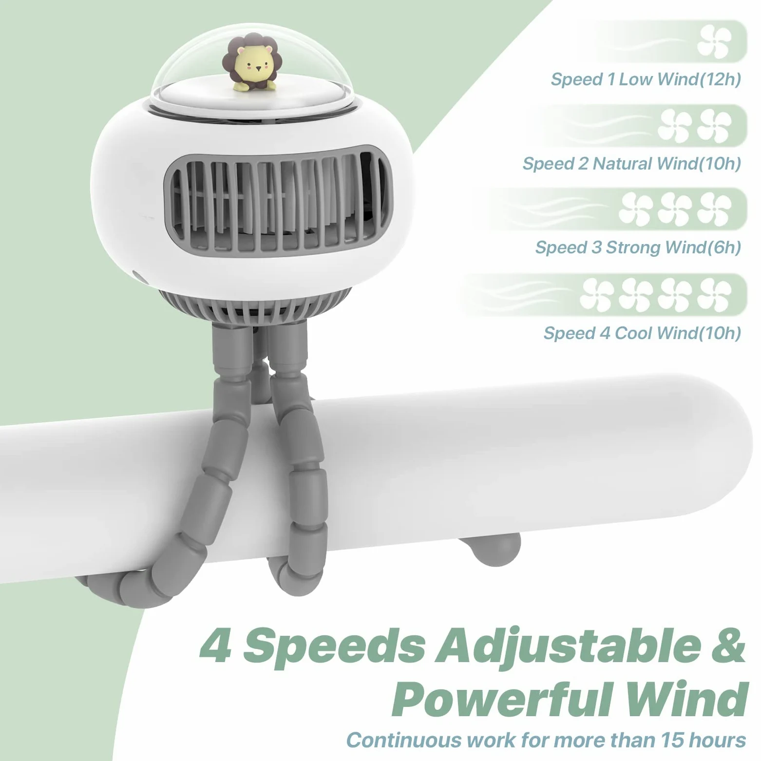 Ventilateur Portable Sans Lame Mini à 4 Vitesses, USB Rechargeable à Piles Pour Poussette et Bureau