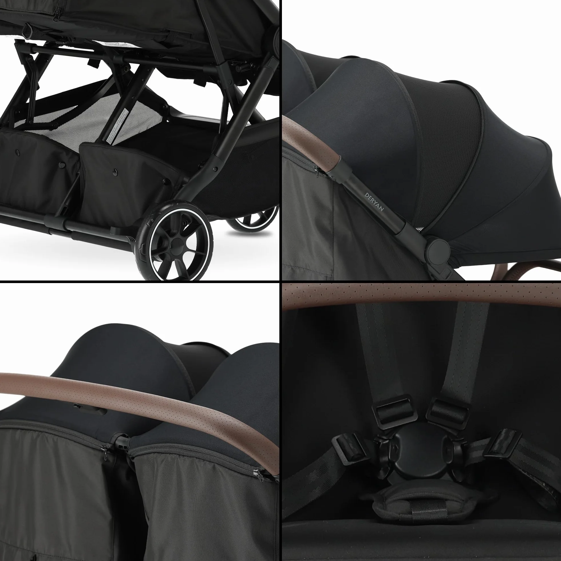 Deryan Rolo X2 V2 Poussette 2 en 1 - Poussette pliable - De la naissance à 4 ans - Charge maximale : 44 kg - Poussette pliable - Compact et pliable - Noir