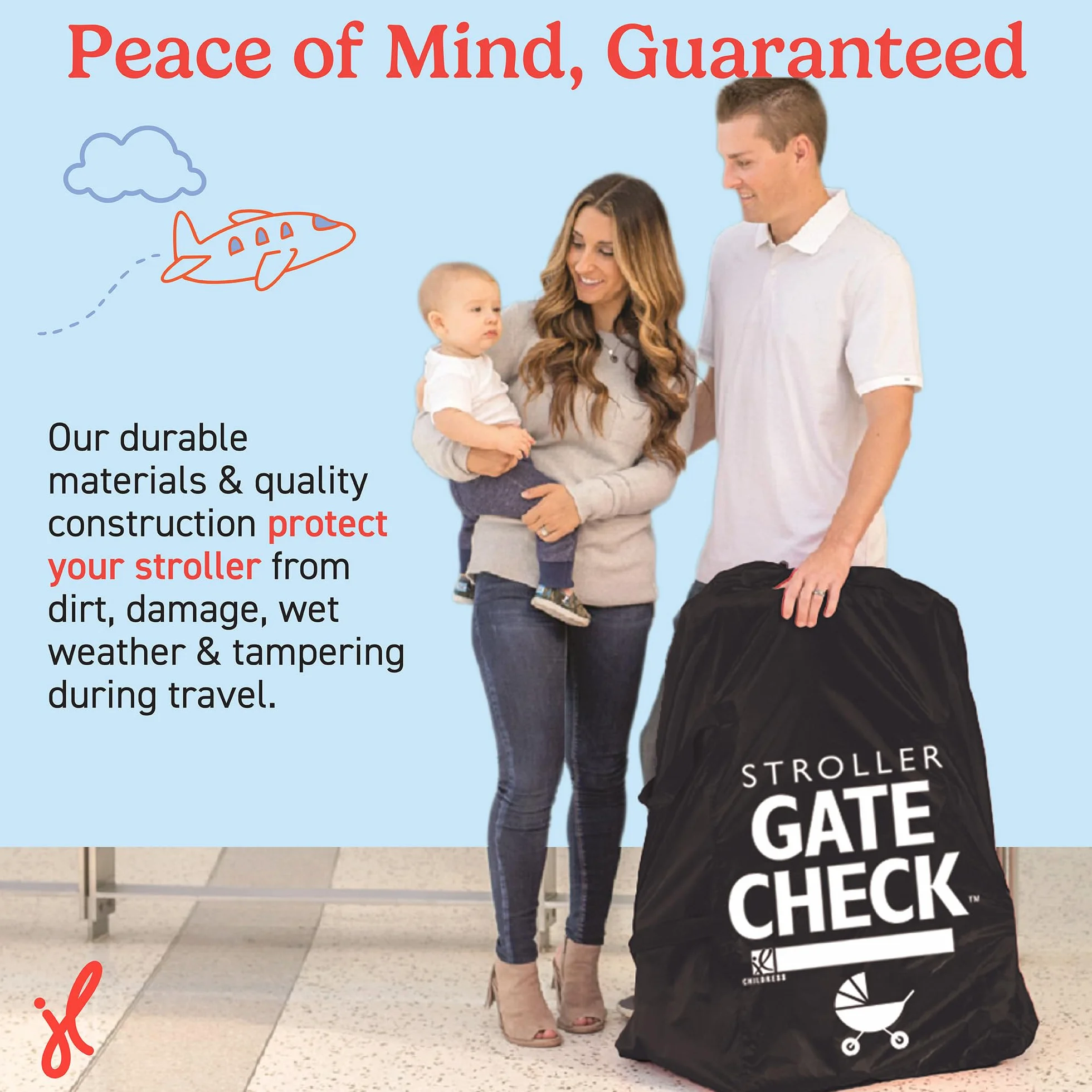 J.L. Childress Gate Check Sac pour poussettes Standard et Doubles – Sac de Voyage pour Poussette, Noir, Noir, Compacte