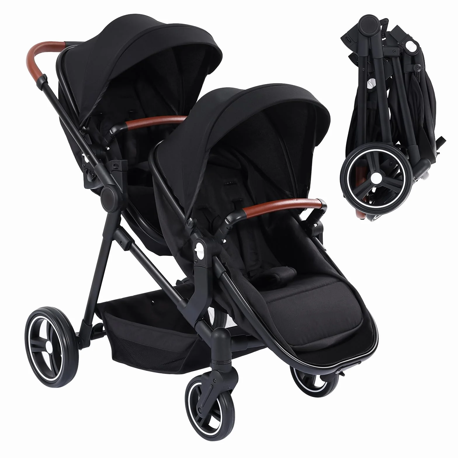 Poussette Double Légère Landau Pliable de Voyage, Poussette Tandem Compacte Avec Siéges Réversibles, Nacelle Bébé, Charge Max 30 kg, de la Naissance à 36 Mois