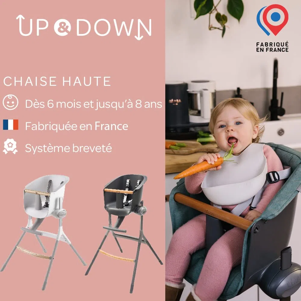 BÉABA, Coussin pour Chaise Haute Bébé, Compatible Chaise Haute Up and Down, Ergonomique, Ultra Confortable, Pratique, Facile d'entretien, Grey