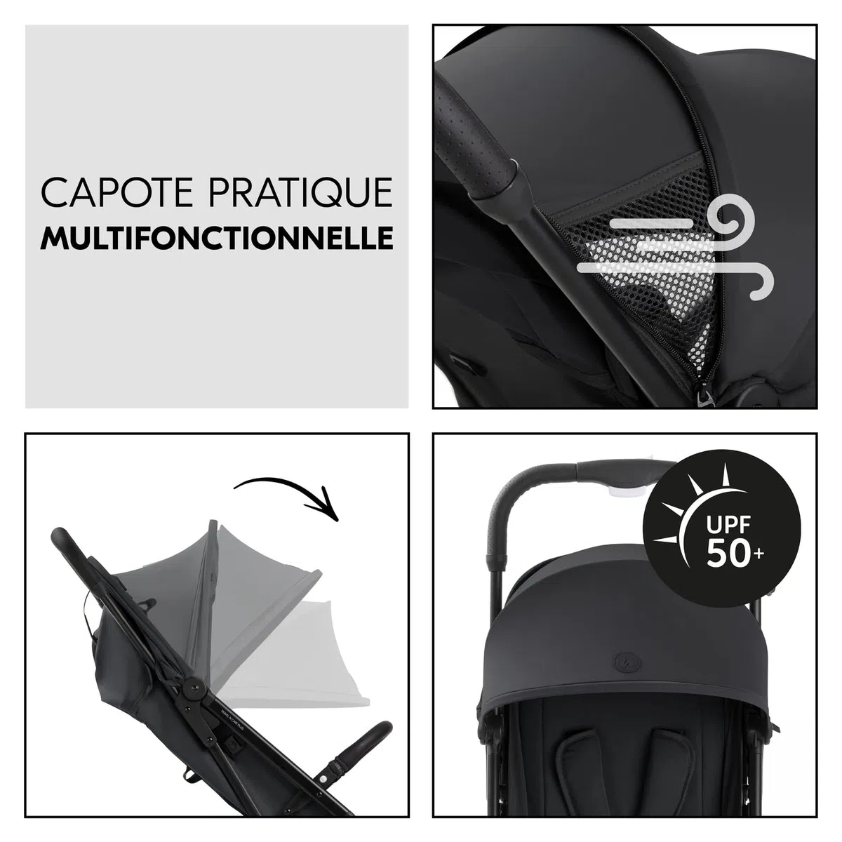 hauck Poussette Compacte Voyage Travel N Care Plus, Légère seulement 7,2 kg, Inclinable et Pliable, Protection UV 50+, Jusqu'à 22 kg (3 kg Panier), Noir