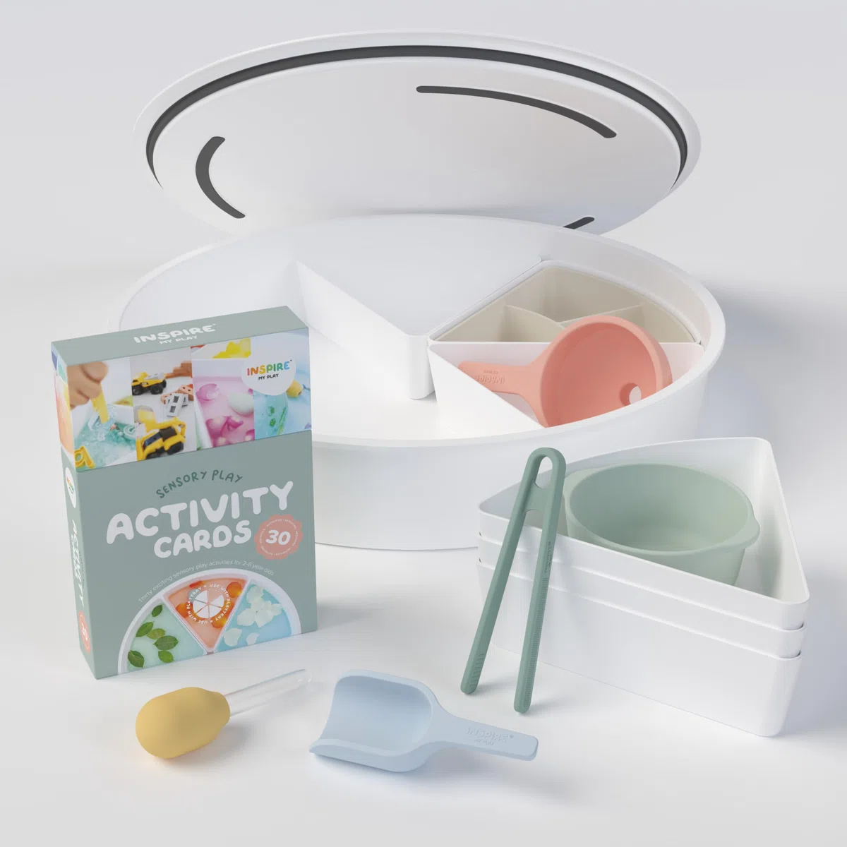 Inspire My Play Starter Bundle - Poubelle Sensorielle avec Couvercle et Inserts de Rangement Amovibles