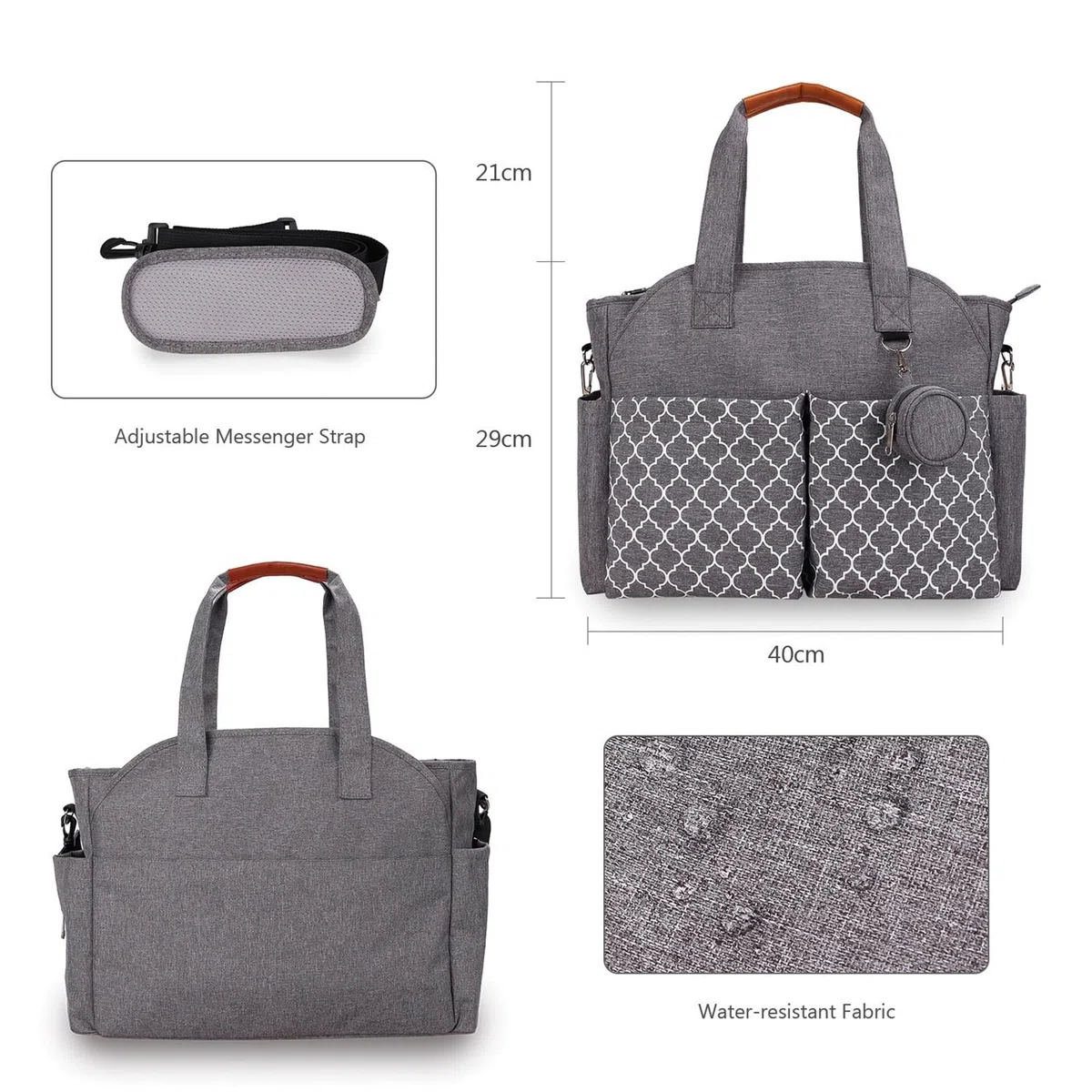 Sac À Dos Langer Pour Bébé, Sac De Rangement Voyage Étanche Grande Capacité, Main Portable Avec Tétine, Gris