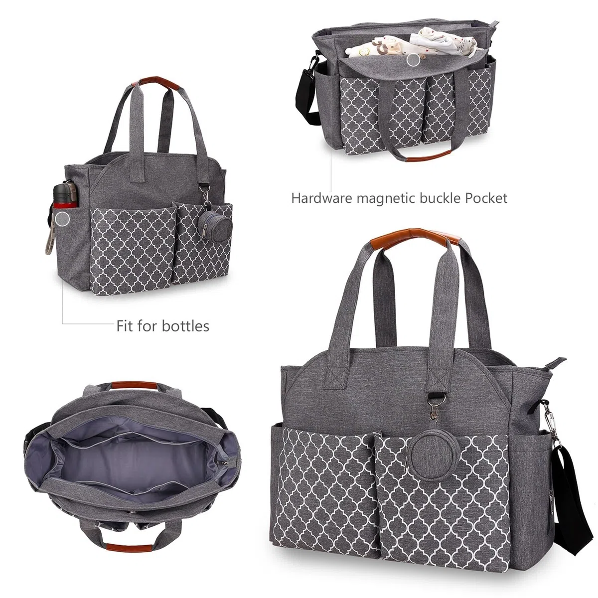 Sac À Dos Langer Pour Bébé, Sac De Rangement Voyage Étanche Grande Capacité, Main Portable Avec Tétine, Gris