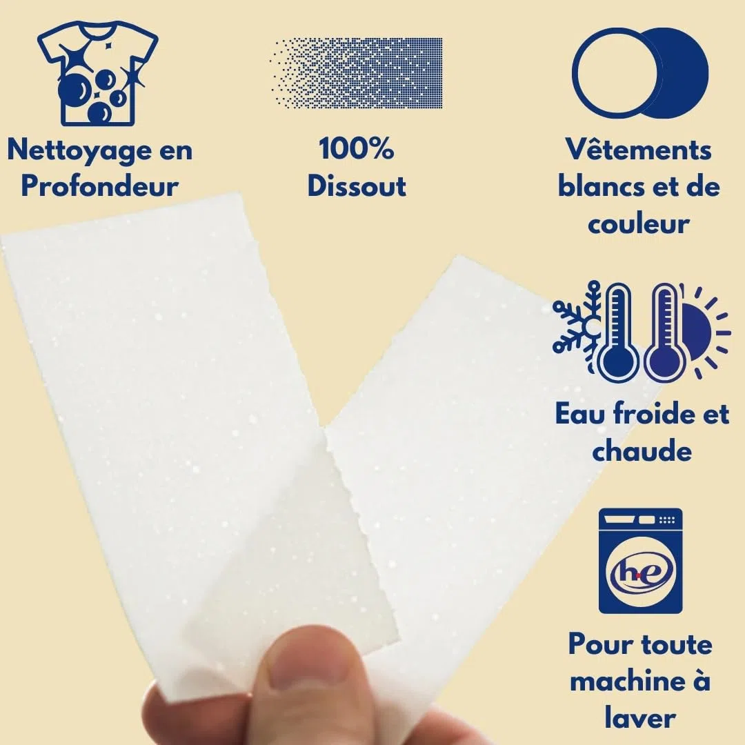 Lessive en Feuilles pour Bébé (400 Lavages) – Lessive Sans Parfum, Lessive Hypoallergénique, Lessive Écologique, 100% Biodégradable et Végan. Nettoyage Doux pour Peaux Sensibles. Sans Plastique.