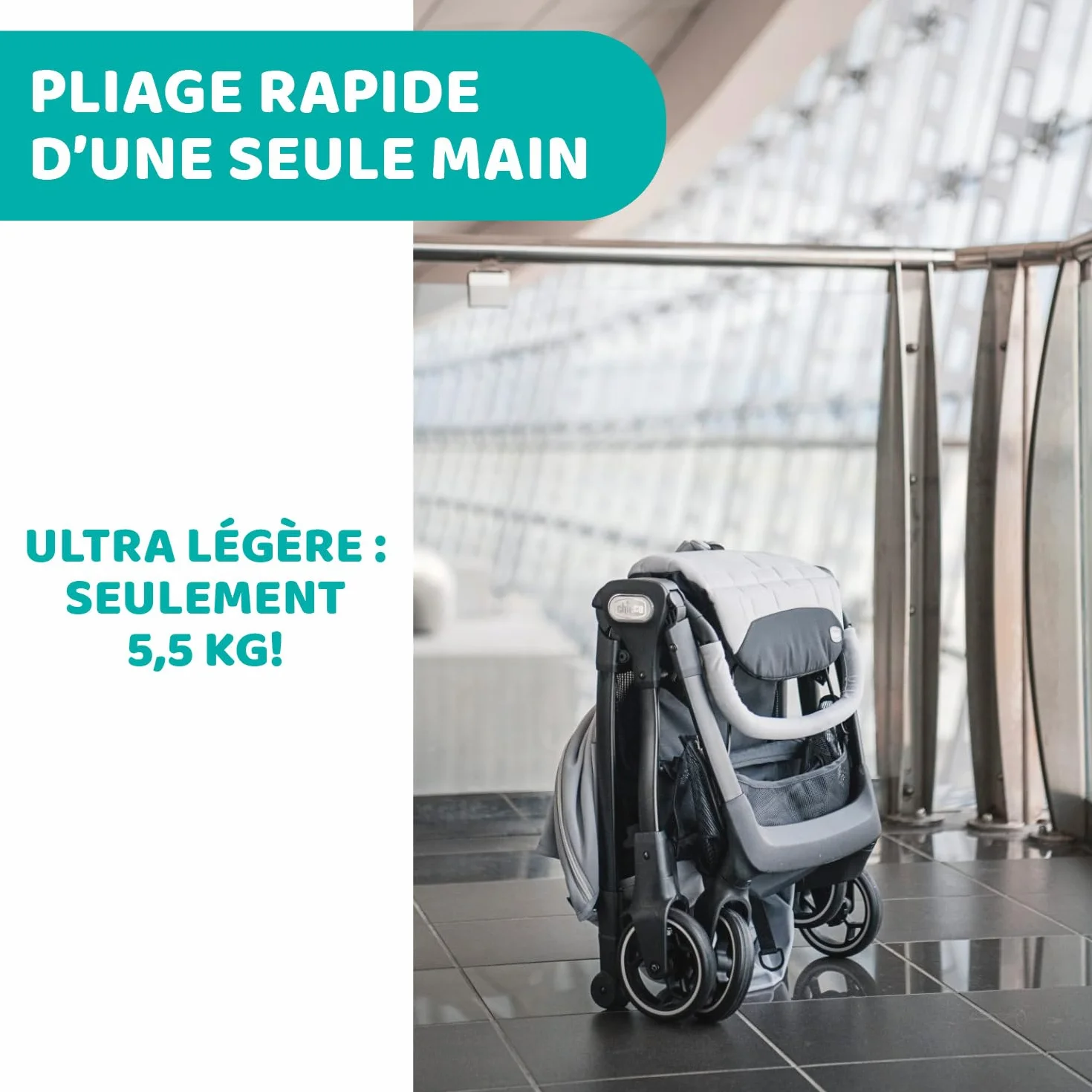 Chicco We Poussette Ultra-compacte, Pliage Ultra-Légère,(0 Mois à 22 Kg), Poussette de voyage, Bagage à main, Inclinable avec Position de Couchage, Bretelles Rembourrées, Capote Protection Pluie, Noir