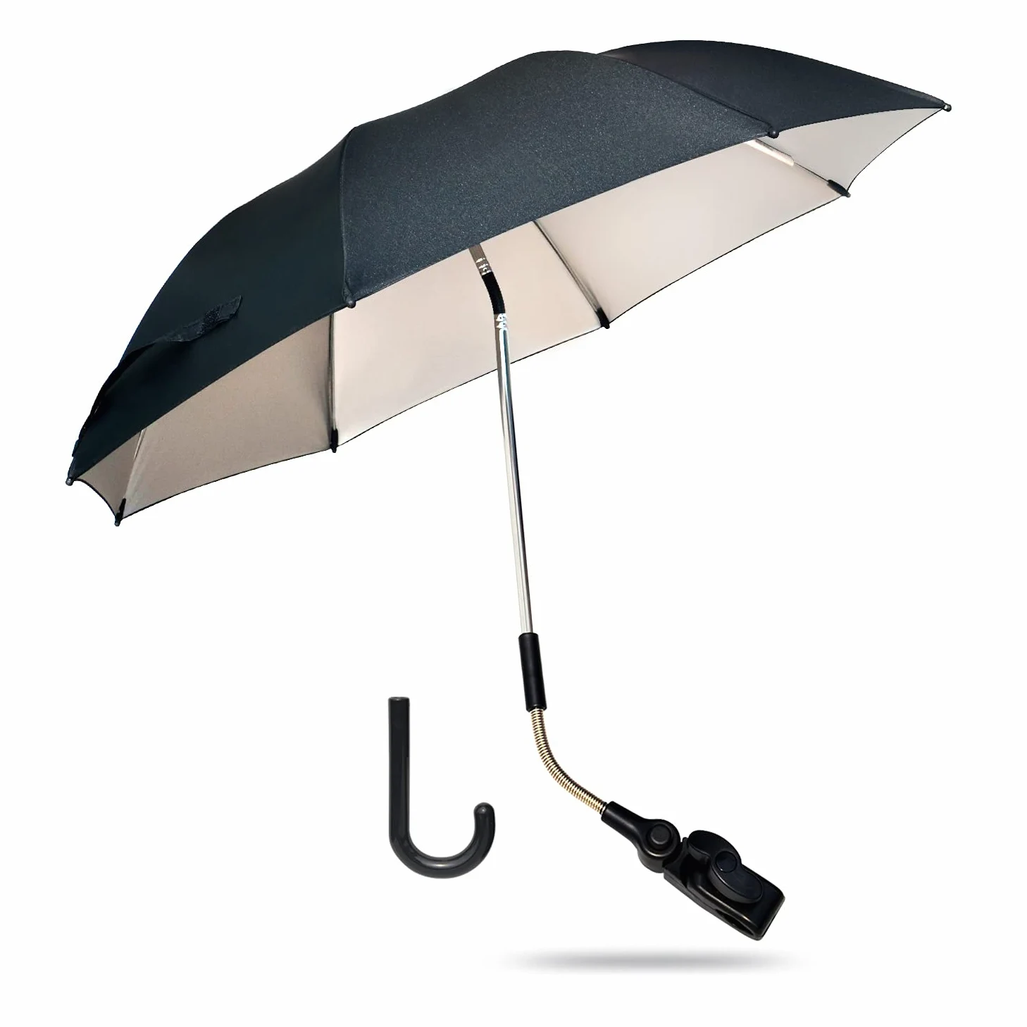 Parasol Universel, 72 cm Ombrelle pour Poussette, Protection UV 50+, avec Une Poignée Parapluie pour Poussette et Buggy - Noir
