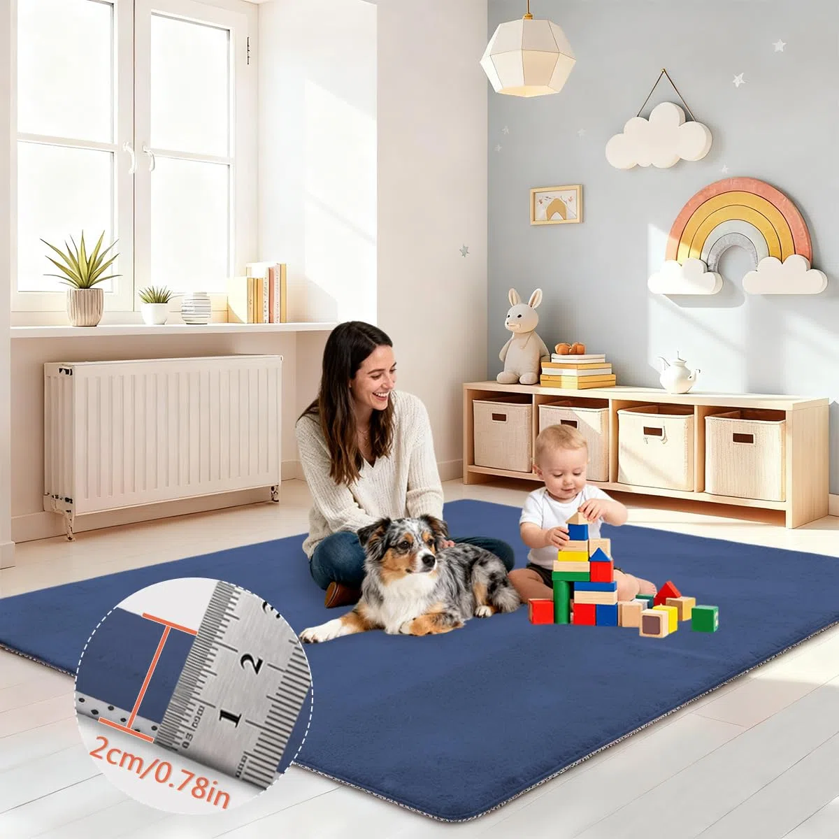 Tapis d'Eveil Bebe 2cm Mousse Garçon et Fille, Tapis De Jeux pour Bébé Jeu Antidérapant Rampant, Tapis Mémoire Mousse Moquette, Tapis de Jeu en Mousse pour Bébé, Bleu Foncé, 150 x 250 cm