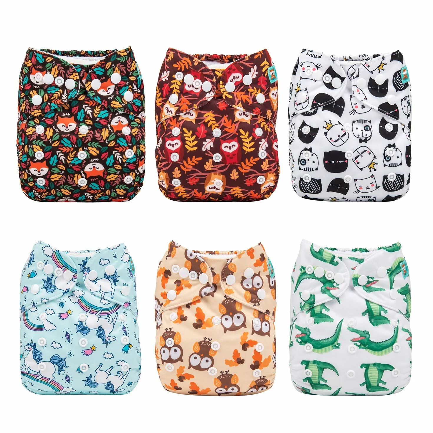 ALVABABY Lot de 6 Couches Réutilisables Lavables en Tissu avec 12 Inserts