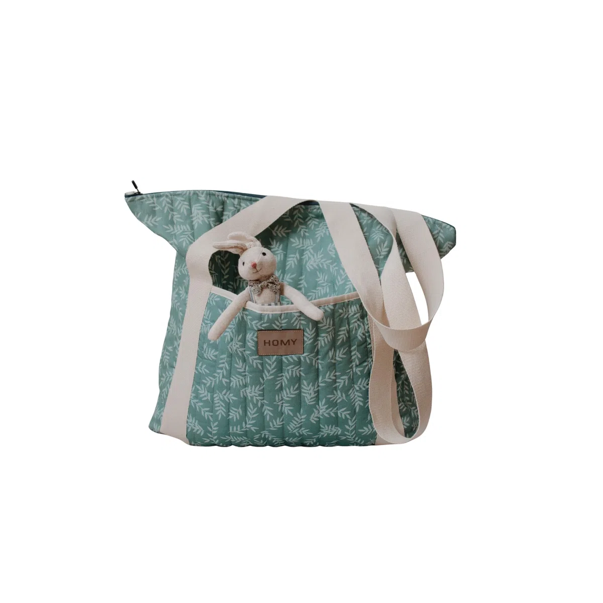 Sac à langer en coton matelassé grande capacité avec 3 poches, poignées en toile
