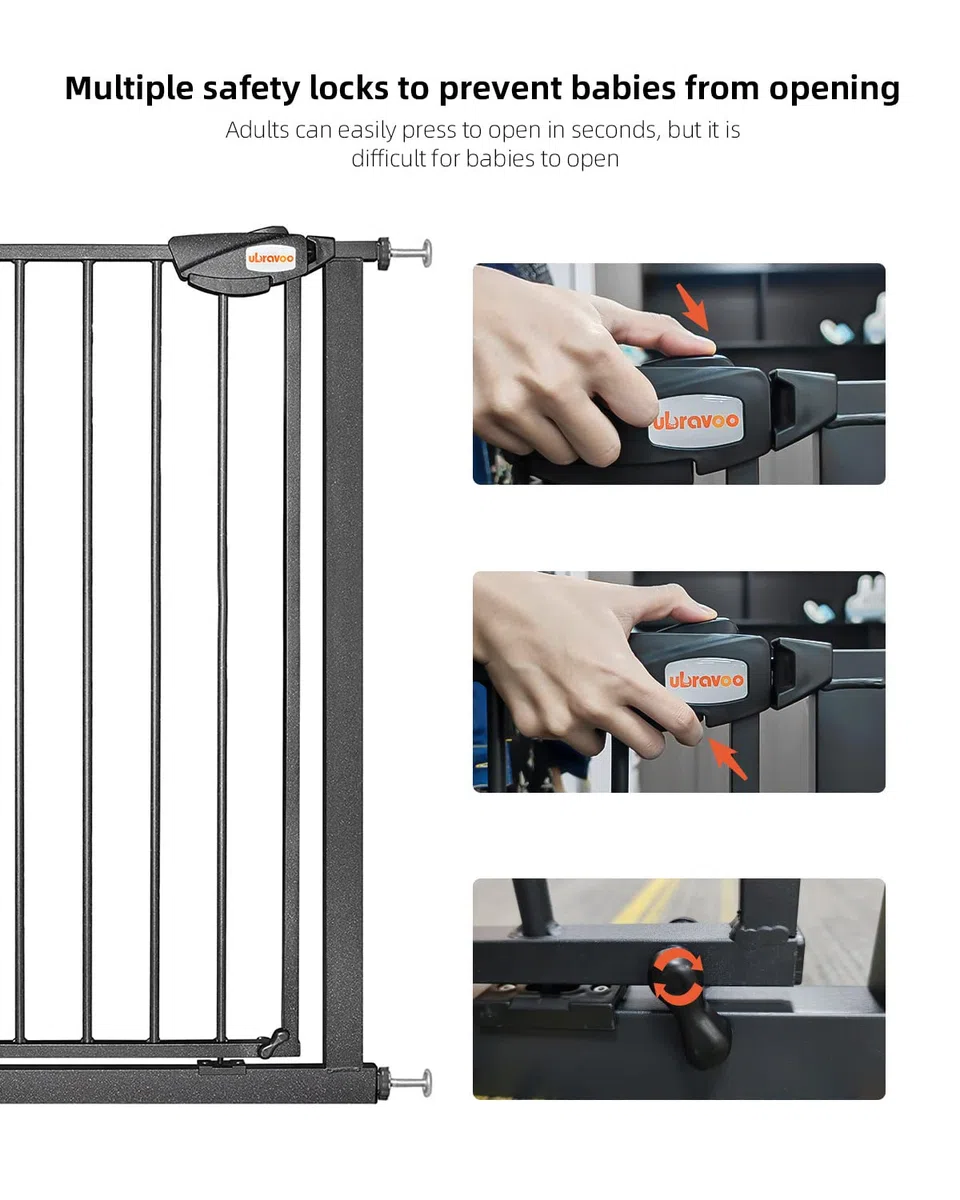 UBRAVOO Barrière pour Chiens,Hauteur 100CM Barrière de Sécurité de Porte pour Enfant 85-94 cm de Large Fermeture Automatique Triple Serrure Ouverte Garder la Barrière d'Escalier