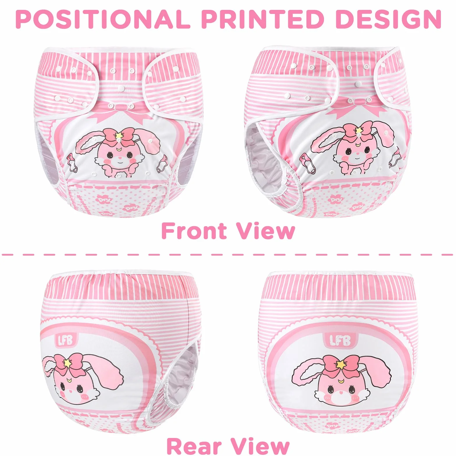 LittleForBig Couvre-Couches En Tissu Pour Adultes Lavable Réglable Réutilisable Imperméable Baby Usagi Rose L