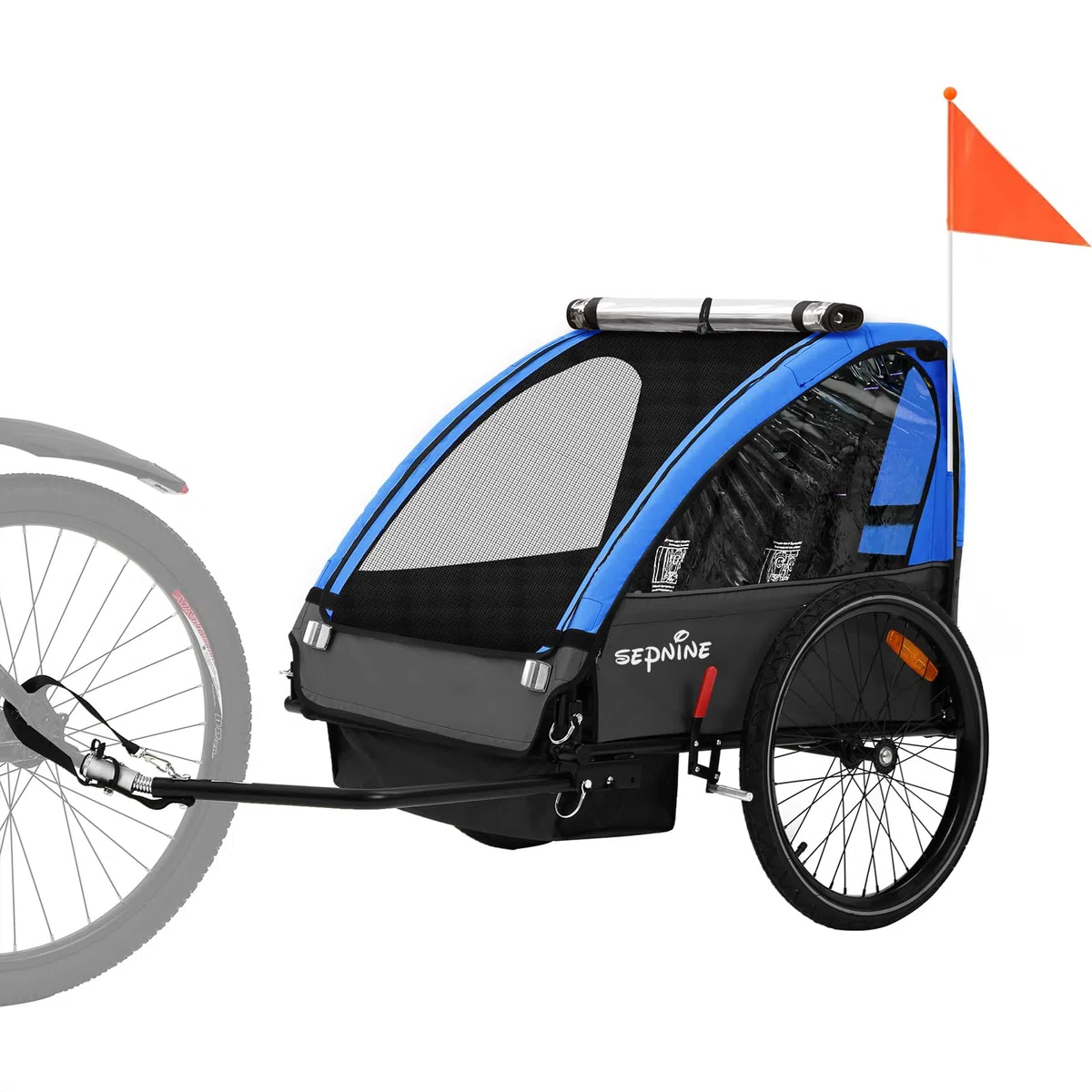 SEPNINE Remorque pour Enfant 2 Places Tout-Terrain Pliable avec Frein à Main Ceinture de Sécurité 40 kg