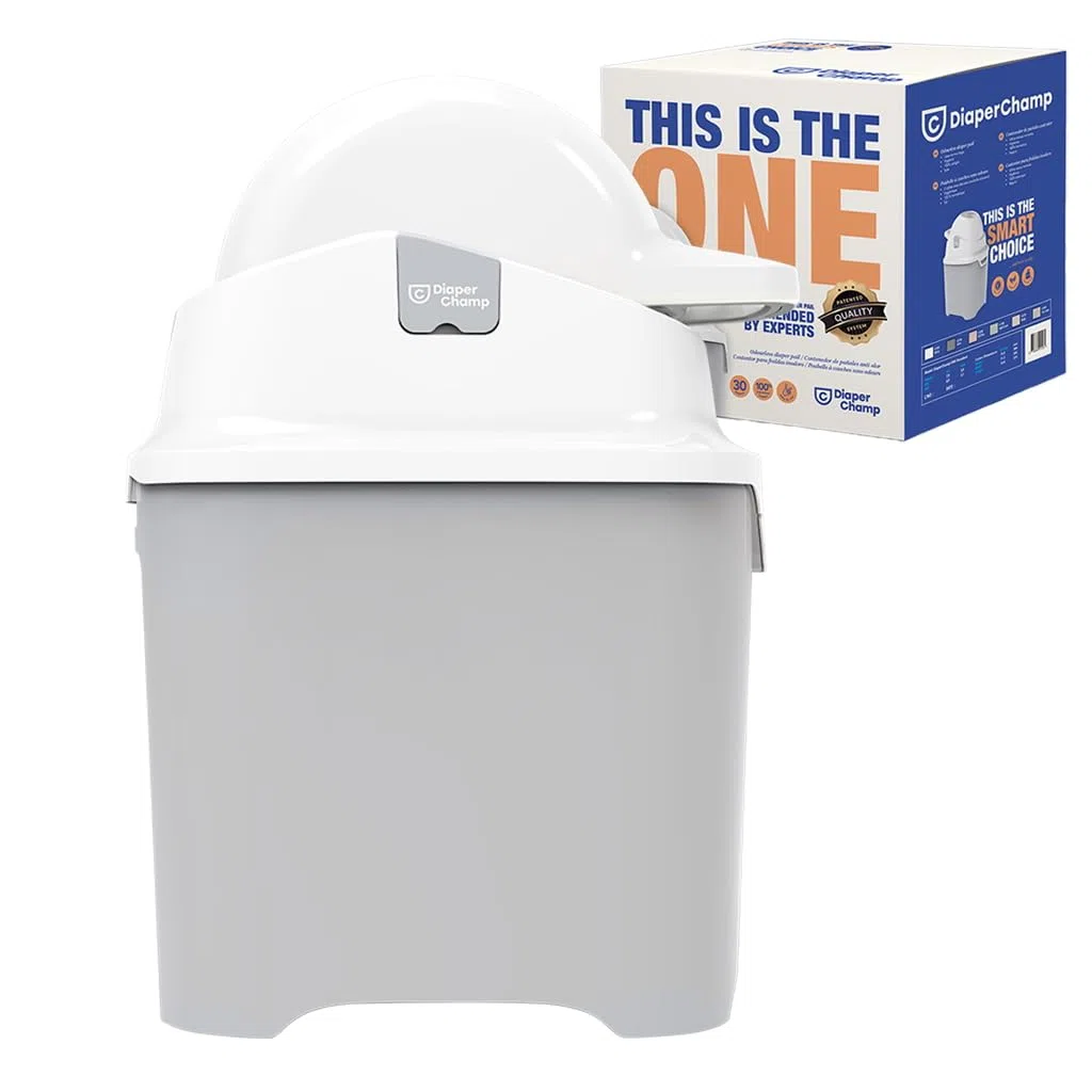 DIAPER CHAMP One – Poubelle à couches anti-odeurs, capacité 30 couches, sacs classiques, sans cassettes de recharge -Pro - haute qualité - Gris