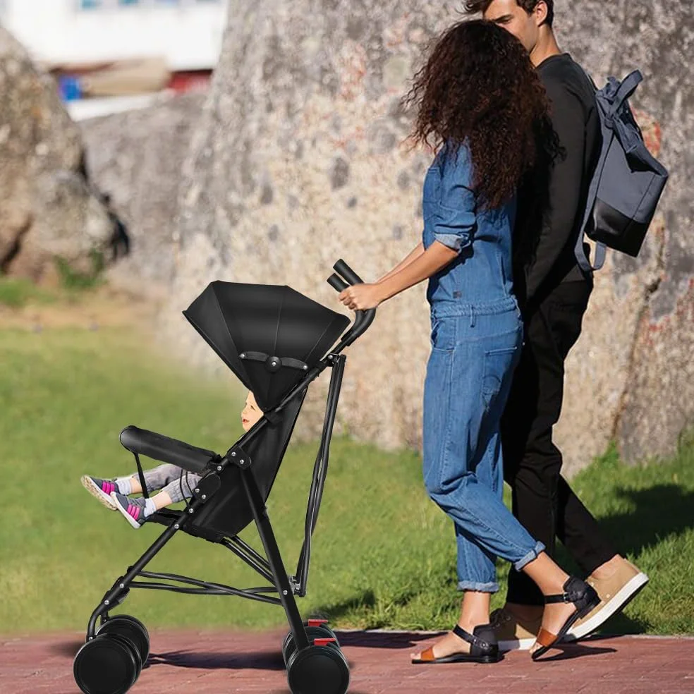 Poussette 3 en 1, Poussette Canne avec Coussin et Moustiquaire, Poussette Légère et Pliable, Poussette pour 0-4 Ans, Poussette Tout Terrain avec Frein et Panier (noir)