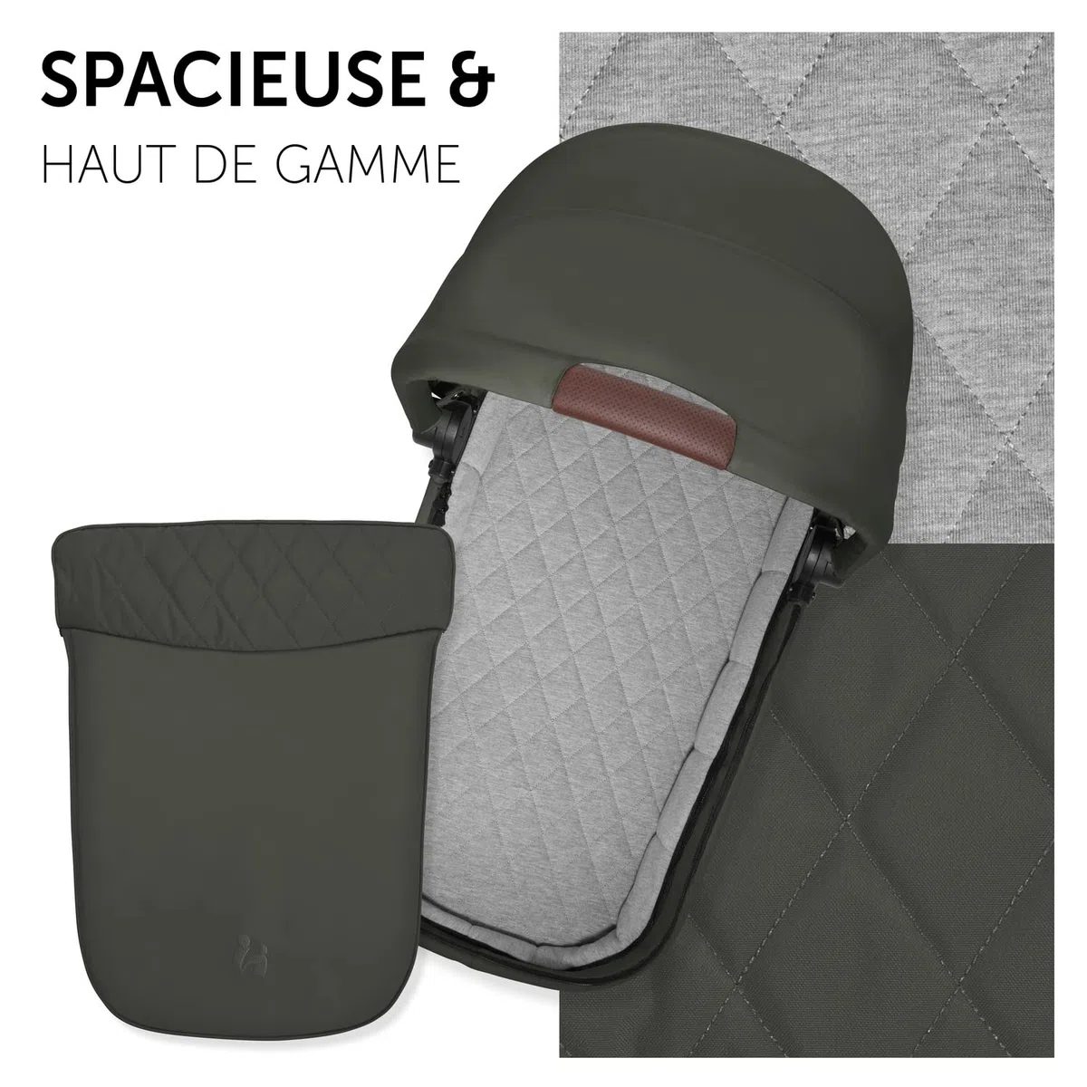 hauck Nacelle Walk N Care Carrycot, dès la Naissance, Facile à Fixer sur Poussette et à Enlever avec Boutons à Memoire, Fenêtre Panoramique XXL, UPF 50+, Pliable, Vert Olive Foncé