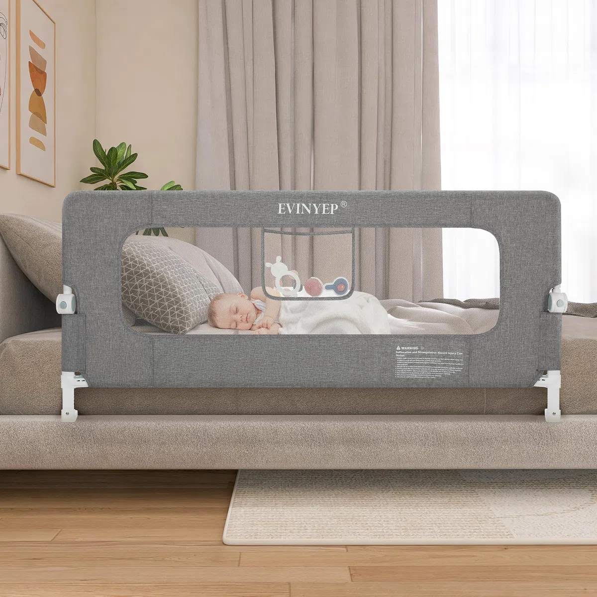 Barrière de Lit Enfant 150 cm Repliable, Cadre Large Anti-Collision pour Tous Types de Lits