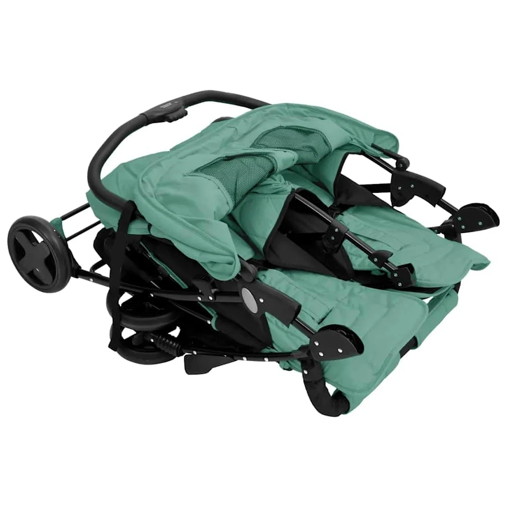 vidaXL Poussette à Deux Places Landau Pliable de Vayage Poussette de Voyage pour Tout-petit Extérieur Protection contre Rayons UV Vert Acier