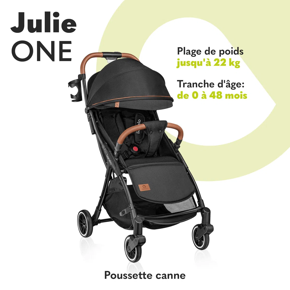 LIONELO Julie One Poussette canne legere Ultra compacte Pliable en un seul geste (0-22 kg), sac de transport, repose-pieds dossier, réglable jusqu'à, moustiquaire