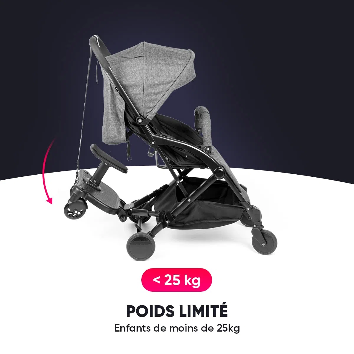 Planche de Poussette, Roalleasy avec Siège, Skate Poussette Universel, Planches à roulettes, pour Enfants de 2 à 6 ans (25 kg), Compatible avec Toutes Les Poussettes