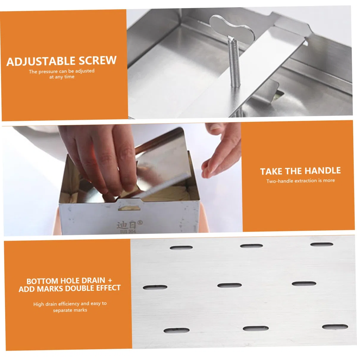 Tofu Press, appuye en Tofu en Acier Inoxydable, Fabricant de paneer réglable avec Trou de vidange et Plate