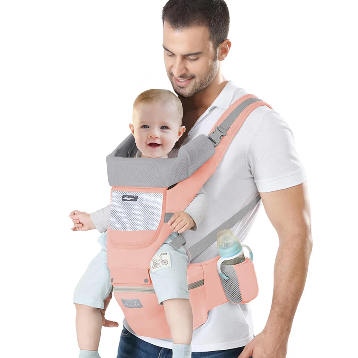 IULONEE Porte Bébé Ergonomique Siège Hanche Sac à Dos Bandoulière Réglable Avant Arrière Enfants 3-20 kg Rose