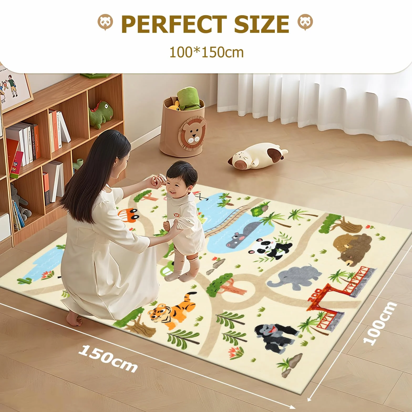 Enyhom Tapis Chambre Enfant Garcon et Fille, 100 x 150 cm Antidérapant Tapis Bebe Lavable Motifs Animaux Tapis de Jeux Bebe Doux Tapis Enfant Voiture pour Chambre Bebe, Maternelle, Salle de Jeux