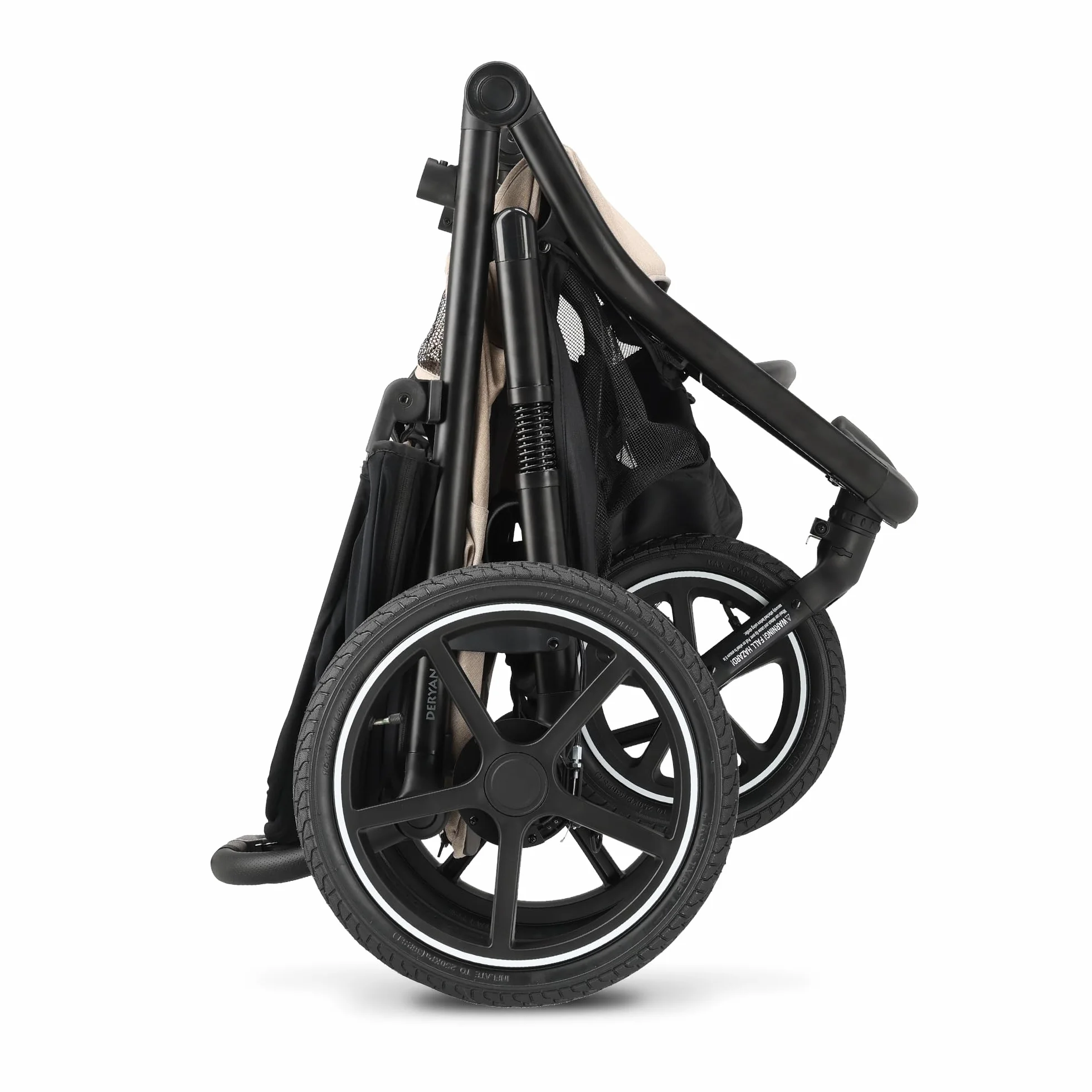 Deryan Bolt Poussette 3 Roues Tout Terrain Runner, Roues XL Gonflables 6 mois à 4 ans, Suspension, Position Allongée, Pliable, Jusqu'à 22 kg, Guidon Réglable, Panier XL Jusqu'à 3 kg, Crème