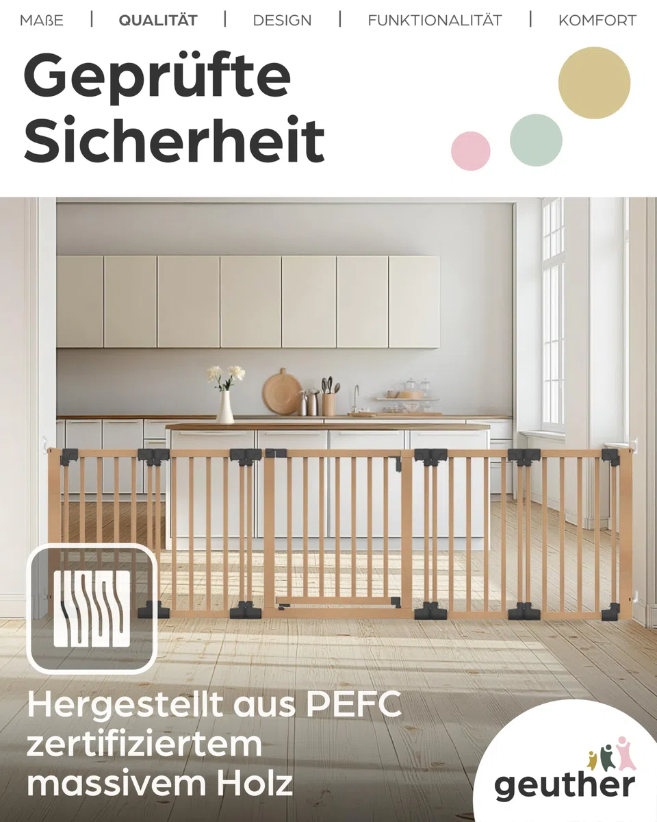 Geuther 2769 Rallonge pour barrière de sécurité Yoko rallonge de 40 cm - 160 cm éléments de rallonge barrière de sécurité barrière de porte sans percer connecteur naturel