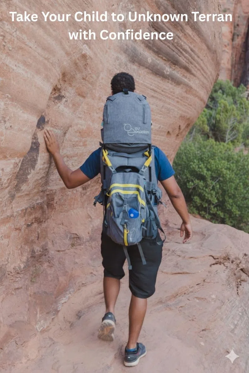 Porte-enfant de randonnée OE pour enfants et tout-petits (1 à 4 ans) avec sac à dos amovible et pare-soleil, cadre pliable, compact — parfait pour les randonnées d’une journée.