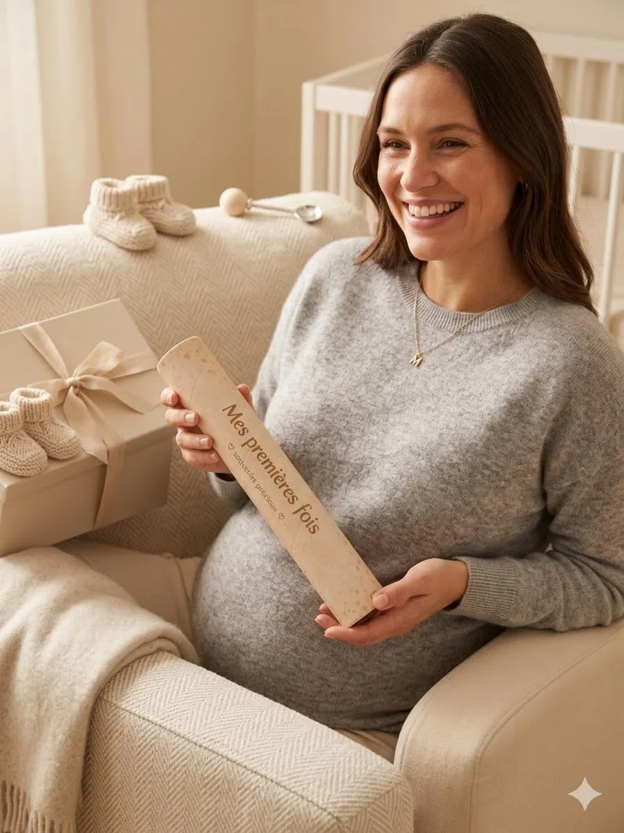 Générique Mes Premières Fois Bébé – Affiche Souvenir A3 avec Baguettes en Bois et Fil de Suspension – Décoration Chambre Bébé Garçon ou Fille – Cadeau Naissance Original