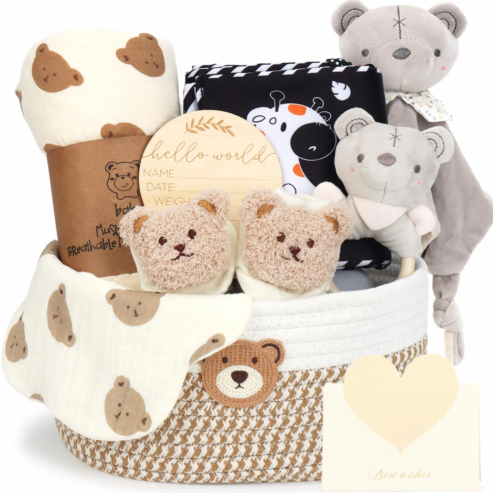 Topsky coffret cadeau bébé livre sensoriel couverture chaussettes hochet bavoir cartes jalons naissance