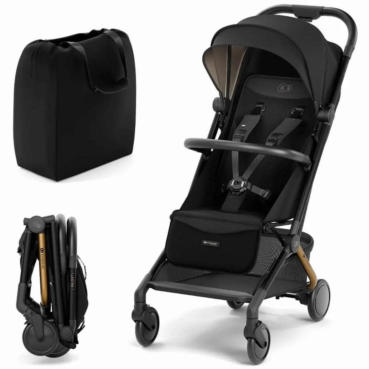 Kinderkraft PILOT 2 Poussette citadine, Poussette Légère, Système de Pliage Innovant, Petites Dimensions après Pliage, Roues avant Pivotantes, Noir