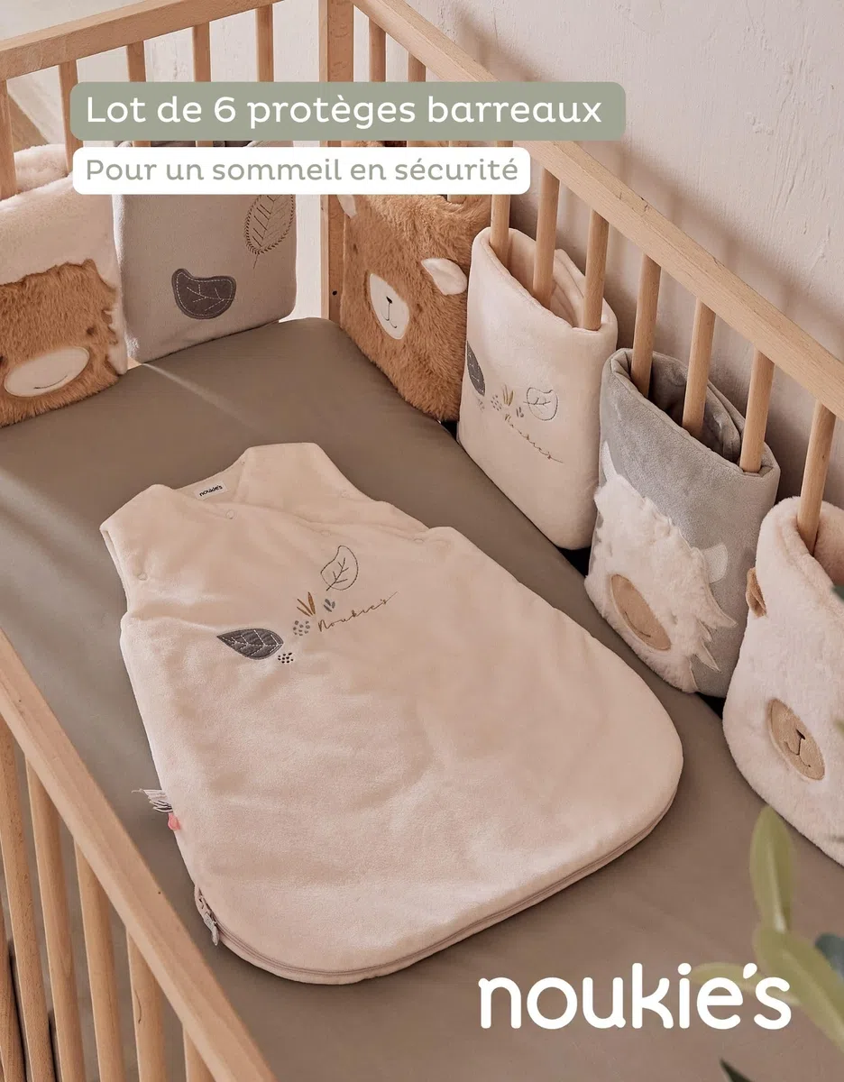 Noukie's – Protèges-Barreaux Fluffy Orso & Lily – Protection Lit ou Parc Bébé – Respirant avec Fixation Scratch – Compatible Lits 60x120 et 70x140 cm – Naissance