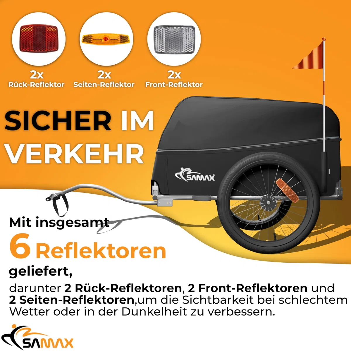 SAMAX Remorque de Vélo Chariot de Transport Haute Traction 40 Kg 120 L Noir Gris