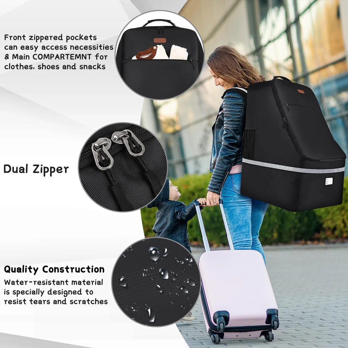SINVICKO Sac de voyage pour siège de voiture, grand sac de transport pour siège de voiture, sac de contrôle de porte d'aéroport, sac de voyage pour siège infantile