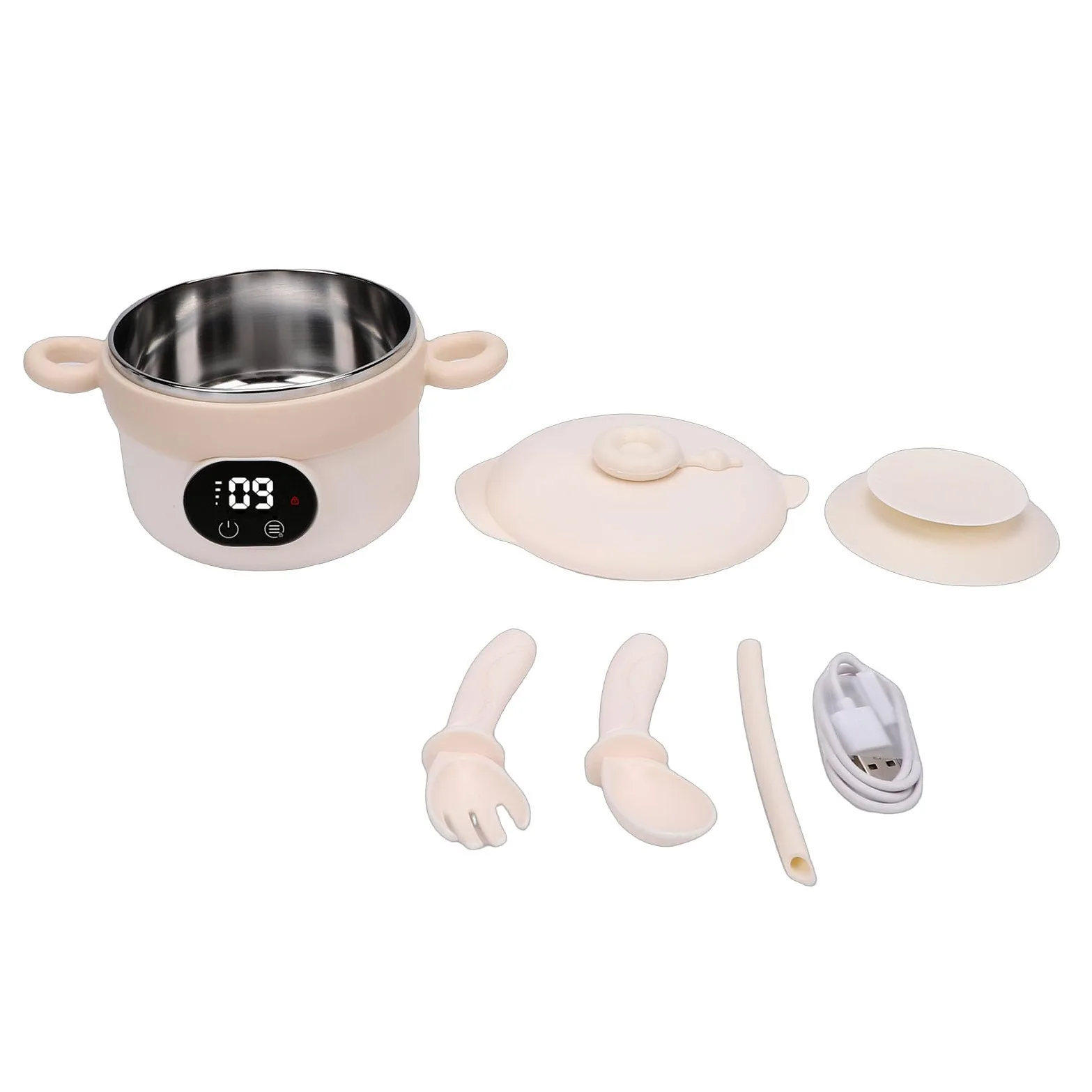 Eacam Bol Chauffant électrique pour Aliments pour Bébés, Chauffe-plats, Bol D'alimentation Nourrissons, Contrôle Intelligent de la Température, Température Constante, Cha (Lait Abricot)