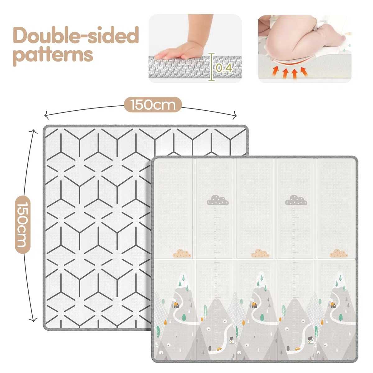 Parc Bebe avec Tapis 150x150cm - Barrière de Jeu pour Enfant avec Tapis Mousse Pliable et Anneaux
